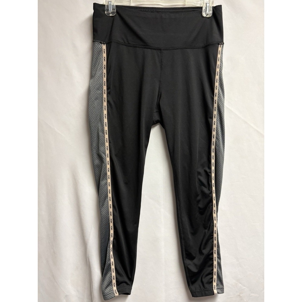 PINK Victoria's Secret Black Mesh Side Stripe Cropped Leggings Size S